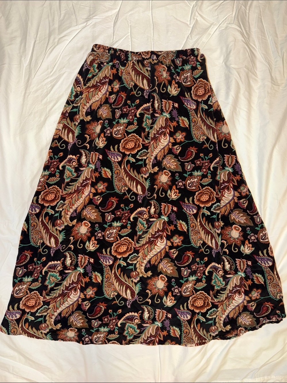 Vintage Black Paisley Floral A-Line Skirt - Multi-Color